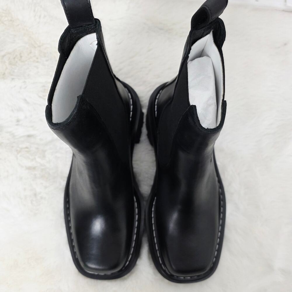 NEW Sandro Paris Black Leather Chelsea Boots Chunky Lug Sole Square Toe EU 37 - Picture 5 of 16